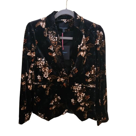 Cynthia Rowley NWT Black Velvet Floral Blazer Single Breasted Size S - Picture 2 of 7